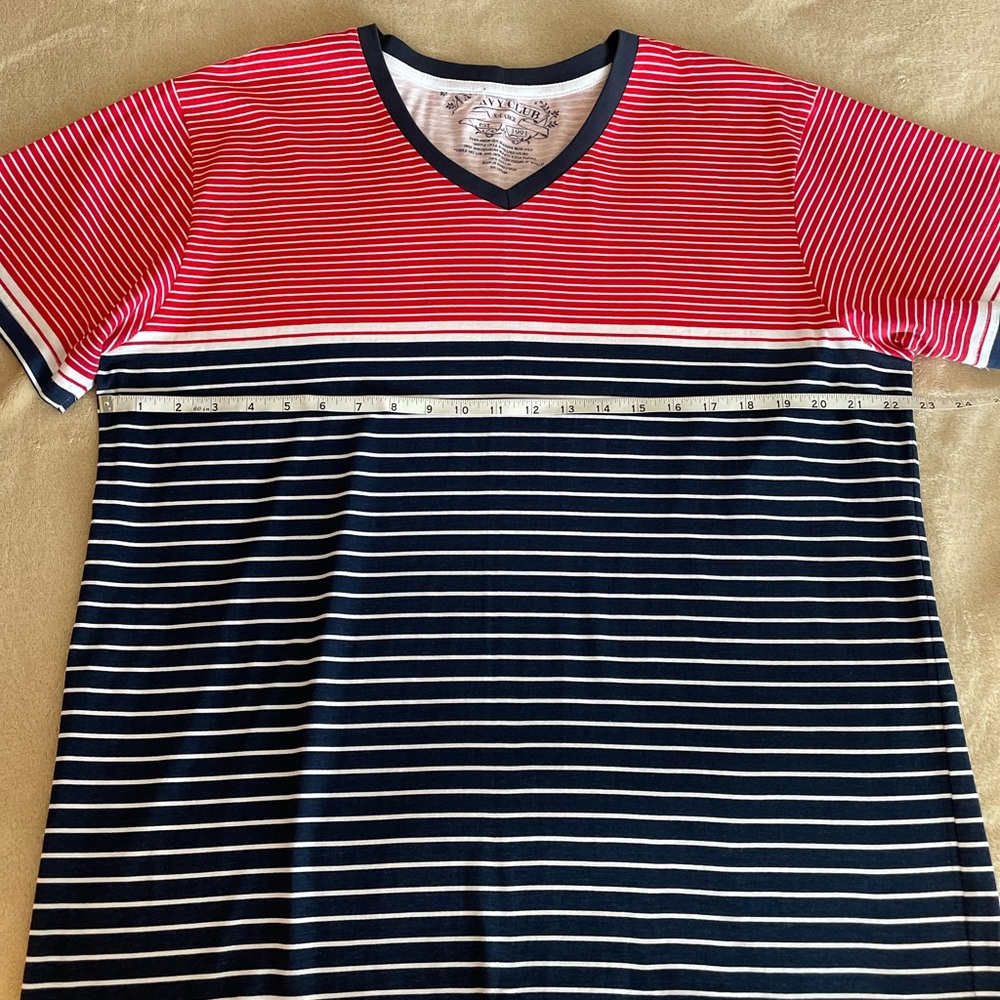 Navy Club V-Neck Striped T-Shirt - Size XL - Picture 7 of 12